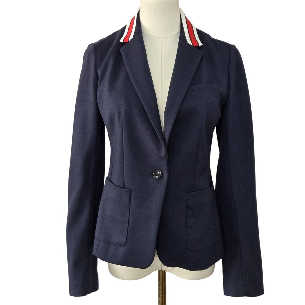 Banana Republic Blazer Womens 0 Blue Knit Lined Slim One-Button Jacket